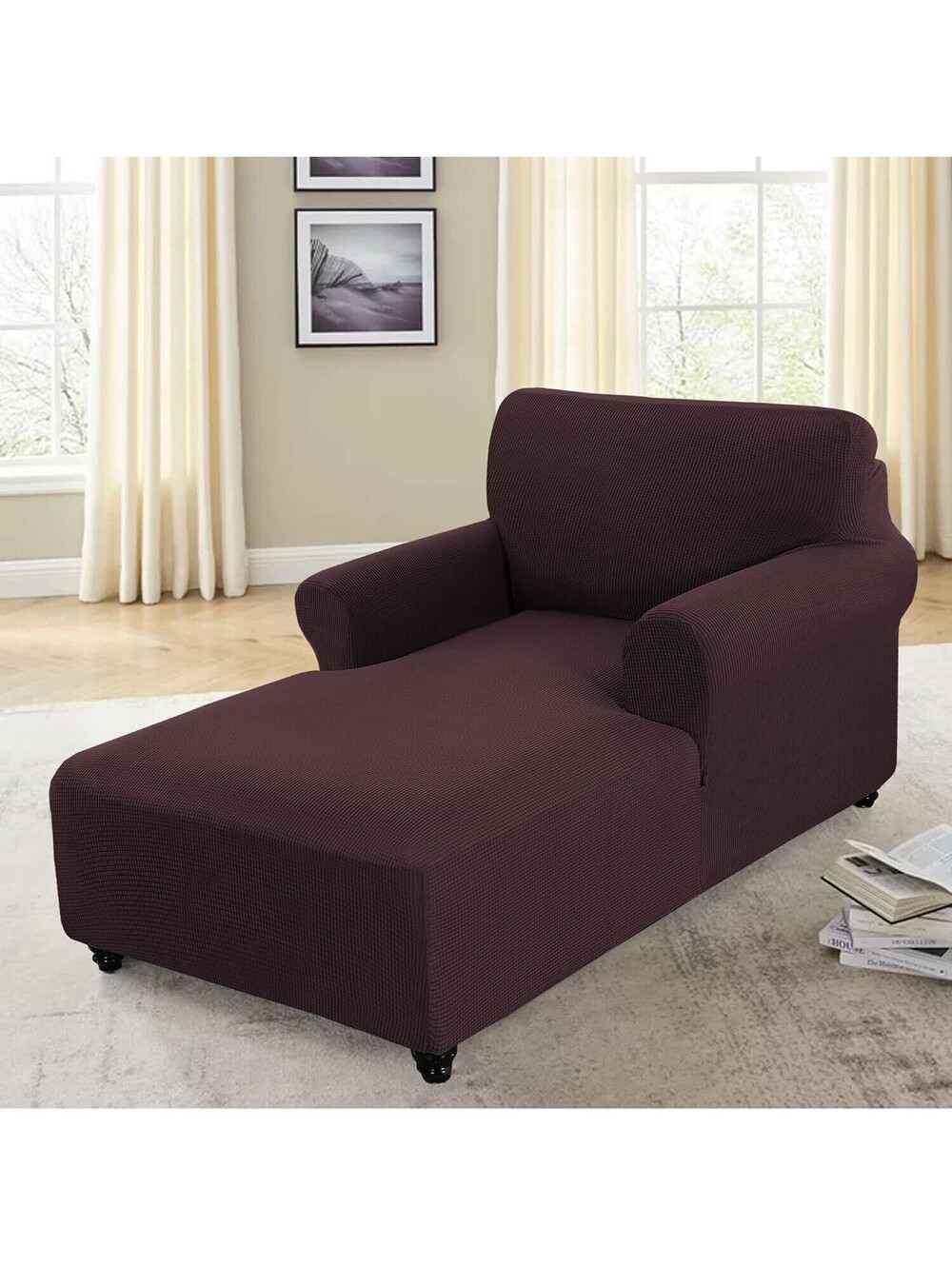 FantasDecor Chaise Lounge Cover Stretch Chair Lattice Slipcover Armrests Living
